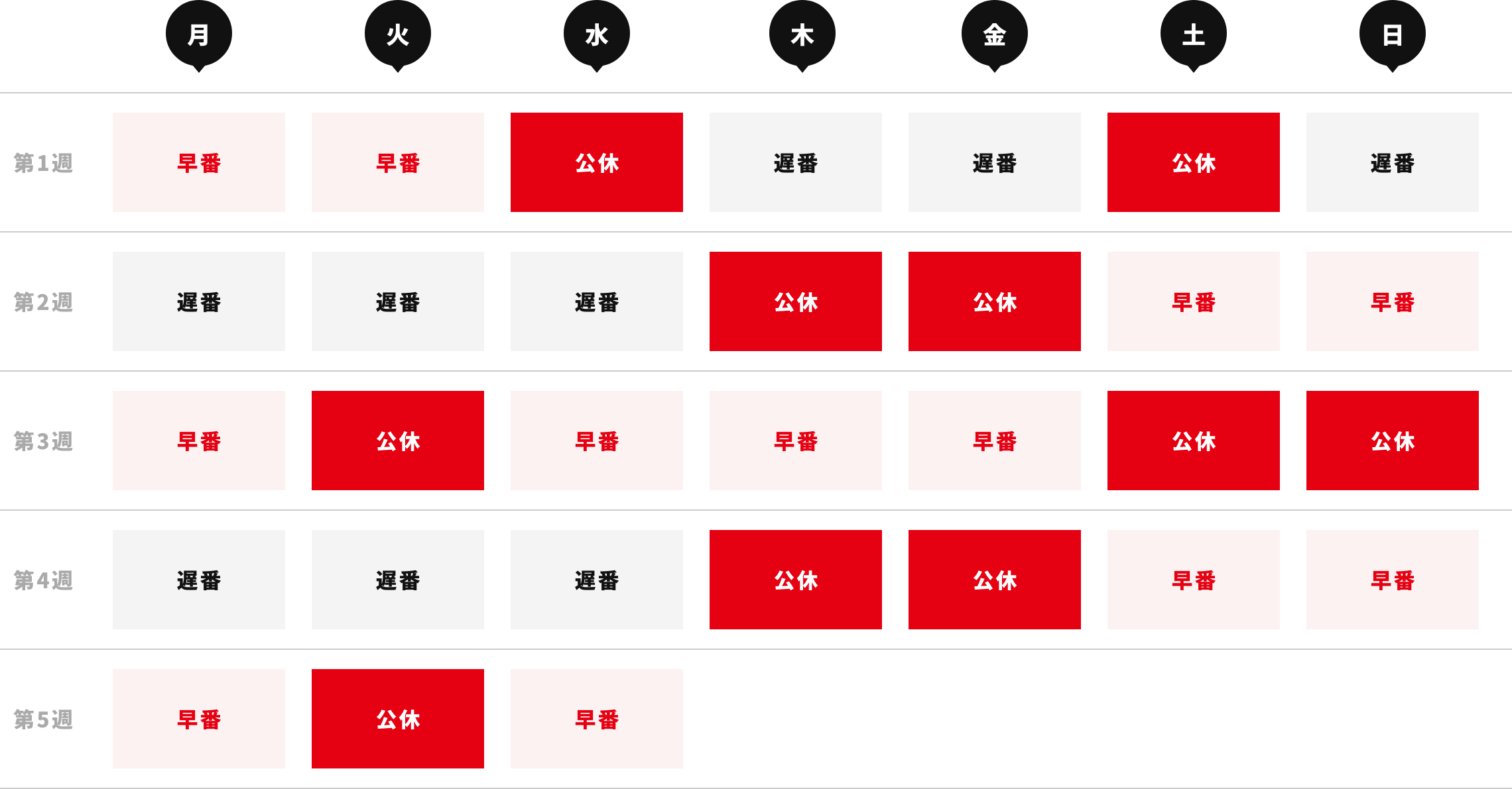 代表的な1ヶ月のスケジュール